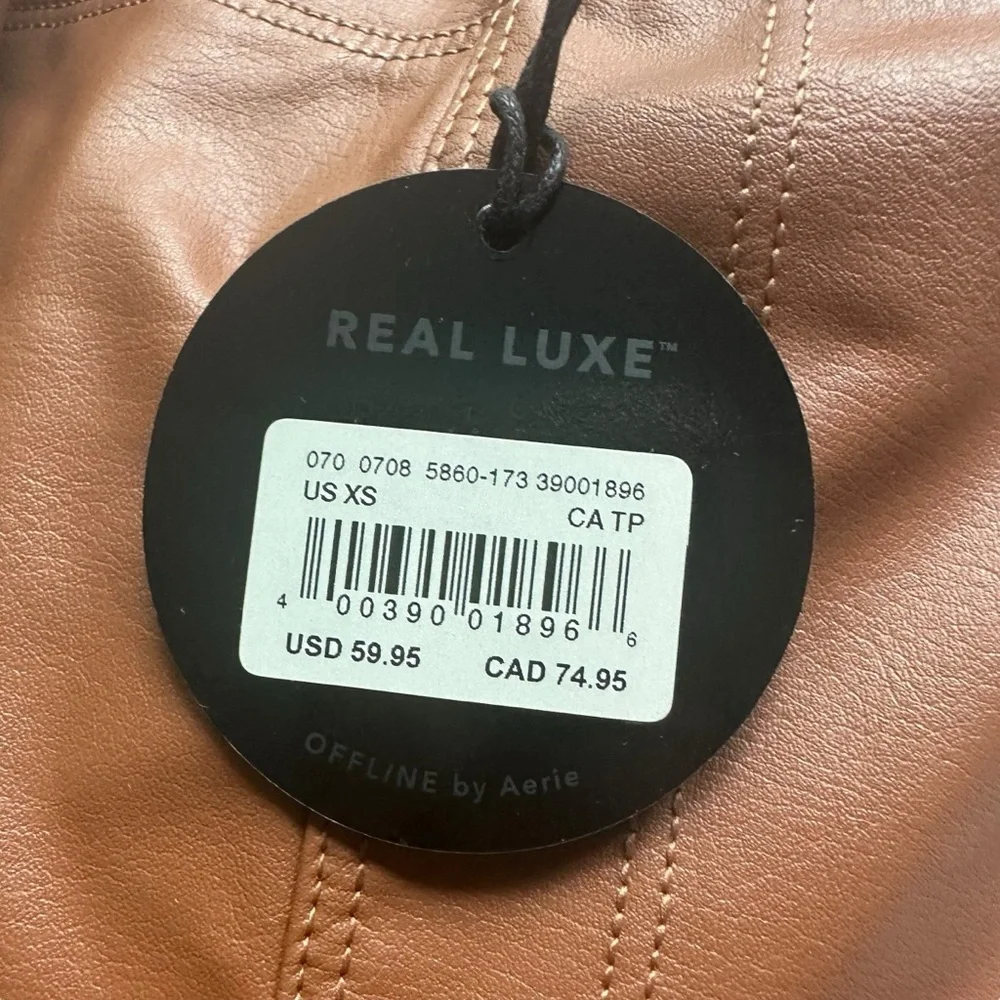 Aerie Offline Luxe Faux Leather Leggings Light Brown NWT - Picture 2 of 6